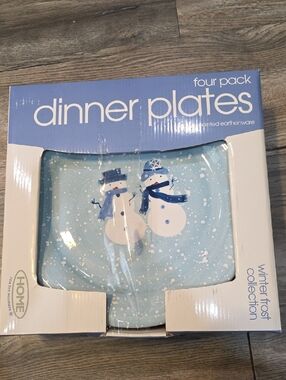 Home for the Holidays "Winter Frost" snowman dinner plates. 4 Pack